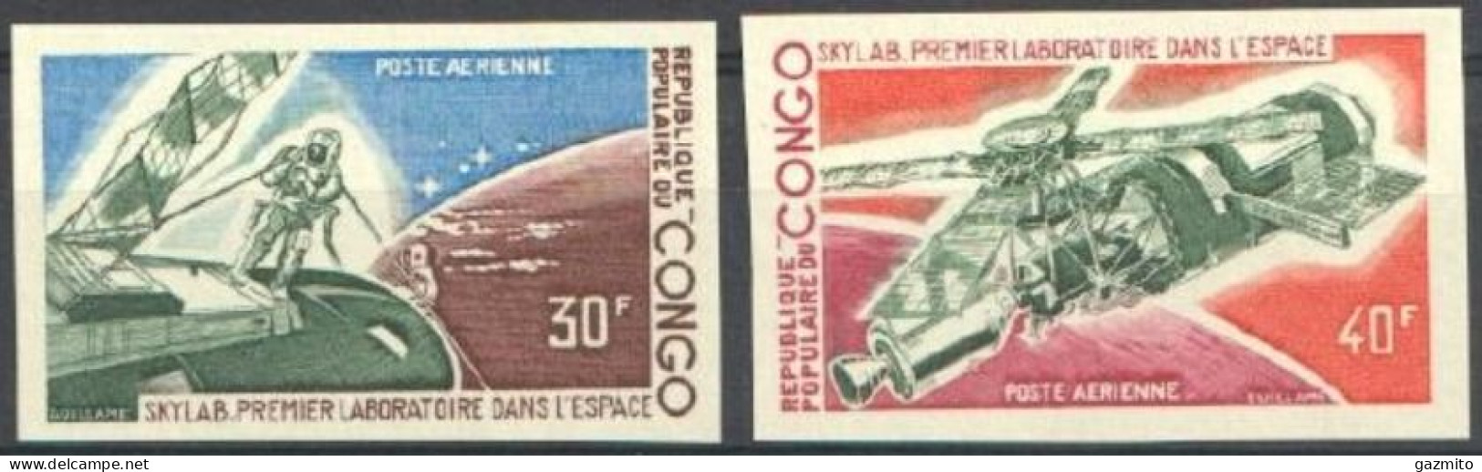 Congo Brazaville 1973, Airmail - Skylab Space Laboratory, 2val IMPERFORATED - Neufs