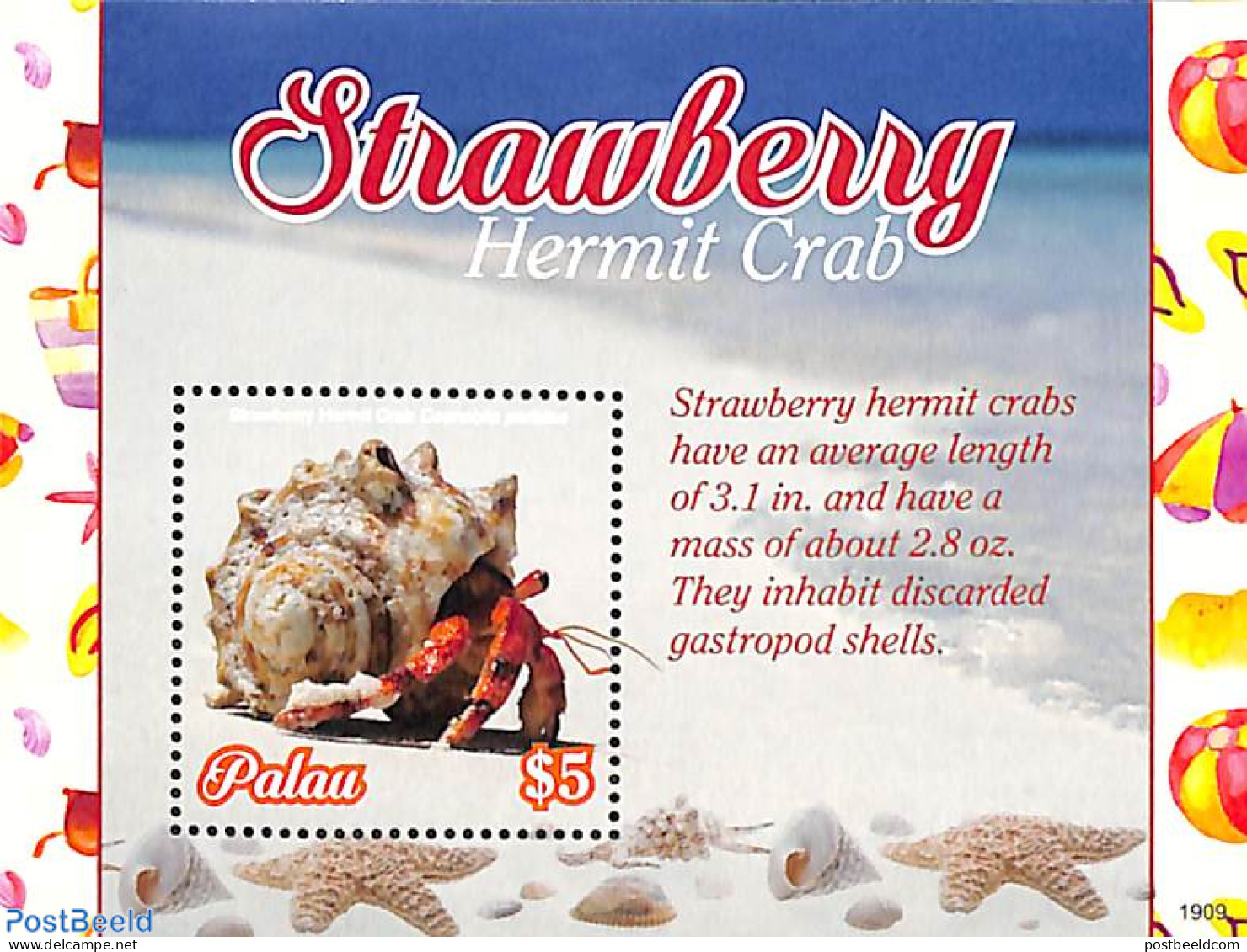 Palau 2019 Strawberry Hermit Crab S/s, Mint NH, Nature - Shells & Crustaceans - Crabs And Lobsters - Vie Marine