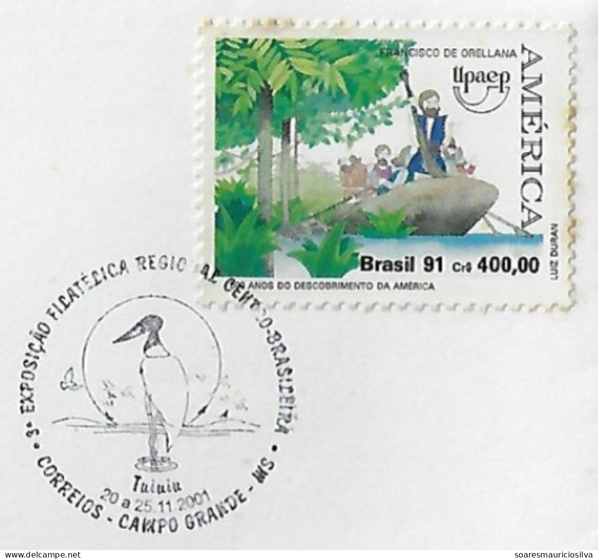 Brazil 2001 Cover With Commemorative Postmark Cancel Bird Jabiru Jaburu Tuiuiu Animal Fauna Campo Grande Pantanal - Storchenvögel