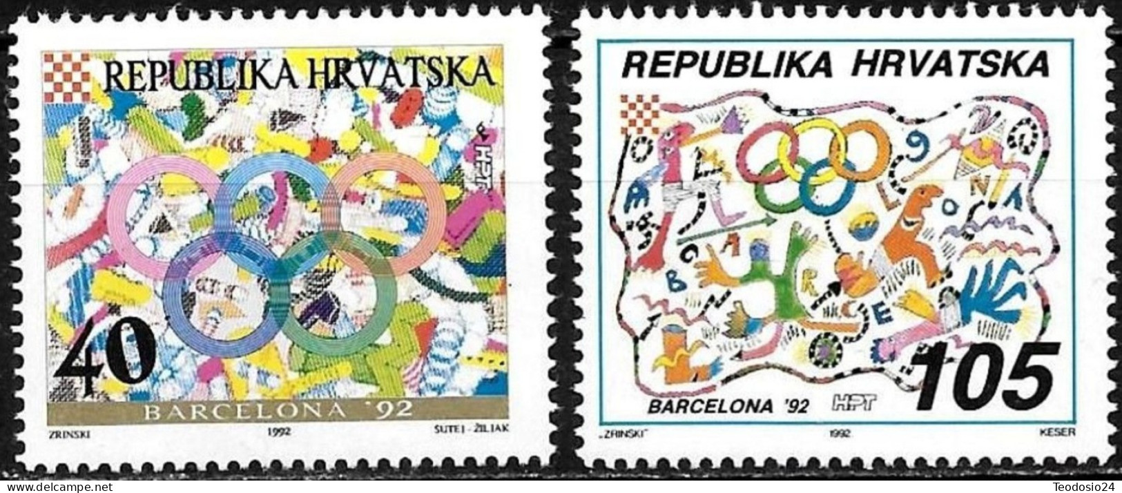 CROACIA 1992  OLYMPICS BARCELONA 92 - YVERT  163-164 - MI 203-204 ** - Croatia