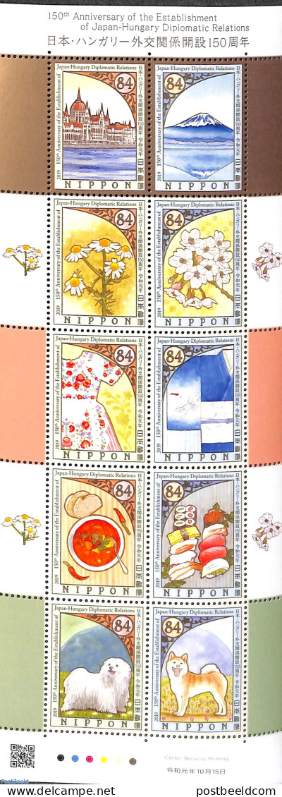 Japan 2019 Joint Issue With Hungary 10v M/s, Mint NH, Health - Nature - Various - Food & Drink - Dogs - Flowers & Plan.. - Unused Stamps