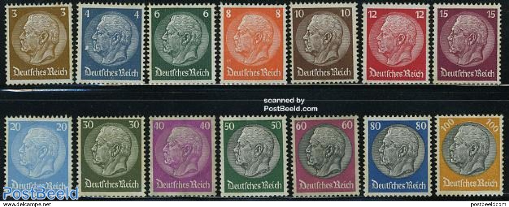Germany, Empire 1933 Definitives, Hindenburg 14v, Unused (hinged) - Neufs