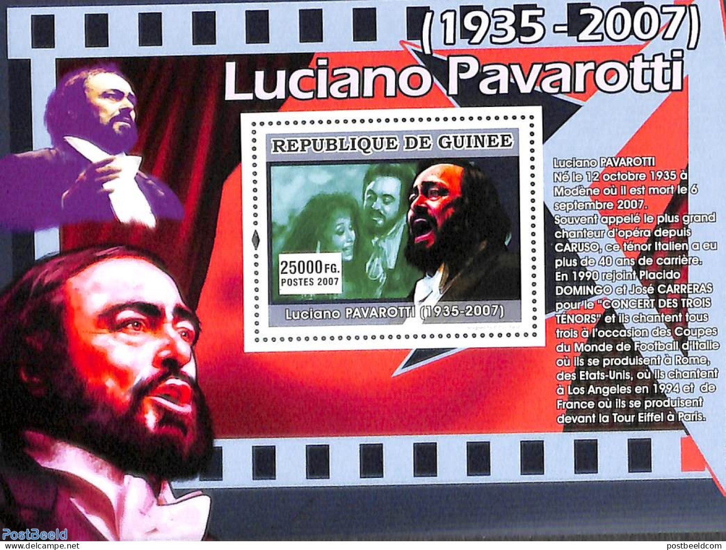 Guinea, Republic 2007 Luciano Pavarotti S/s, Mint NH, Performance Art - Music - Music