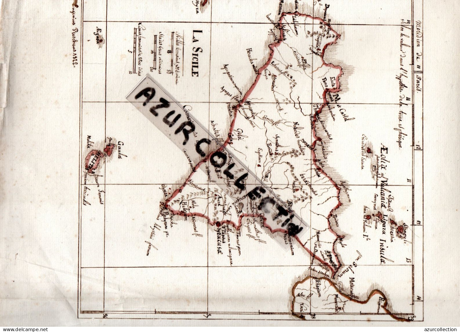 ITALIE . CARTE FAITE A LA MAIN DE LA SICILE EN 1822. SUPERBE - Landkarten