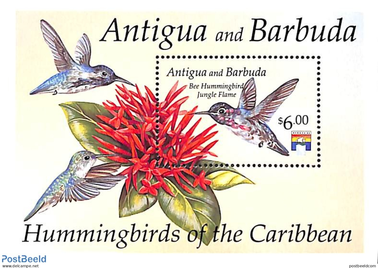Antigua & Barbuda 1992 Bee Hummingbird S/s, Mint NH, Nature - Birds - Hummingbirds - Antigua And Barbuda (1981-...)