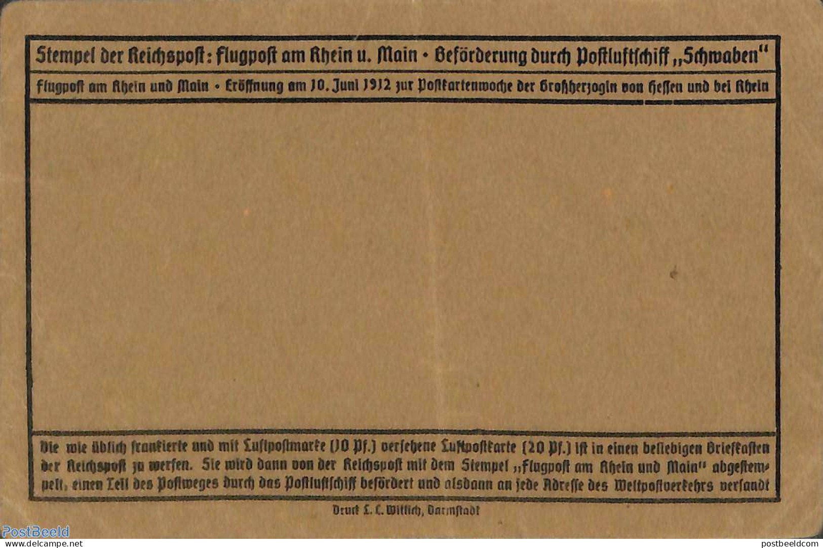 Germany, Empire 1912 Airmail Postcard  (folded), Postal History - Covers & Documents