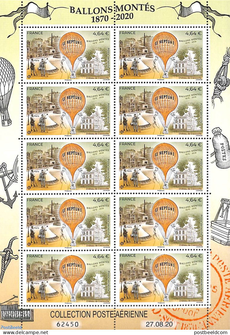 France 2020 Ballons Montés 1870-2020 M/s, Mint NH, Transport - Balloons - Unused Stamps