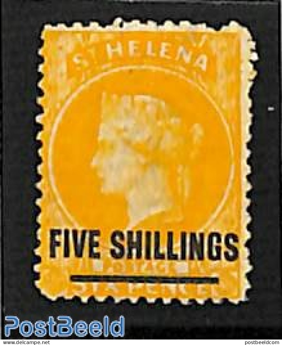 Saint Helena 1864 5sh On 6d, Orange, Without Gum, Unused (hinged) - Isla Sta Helena