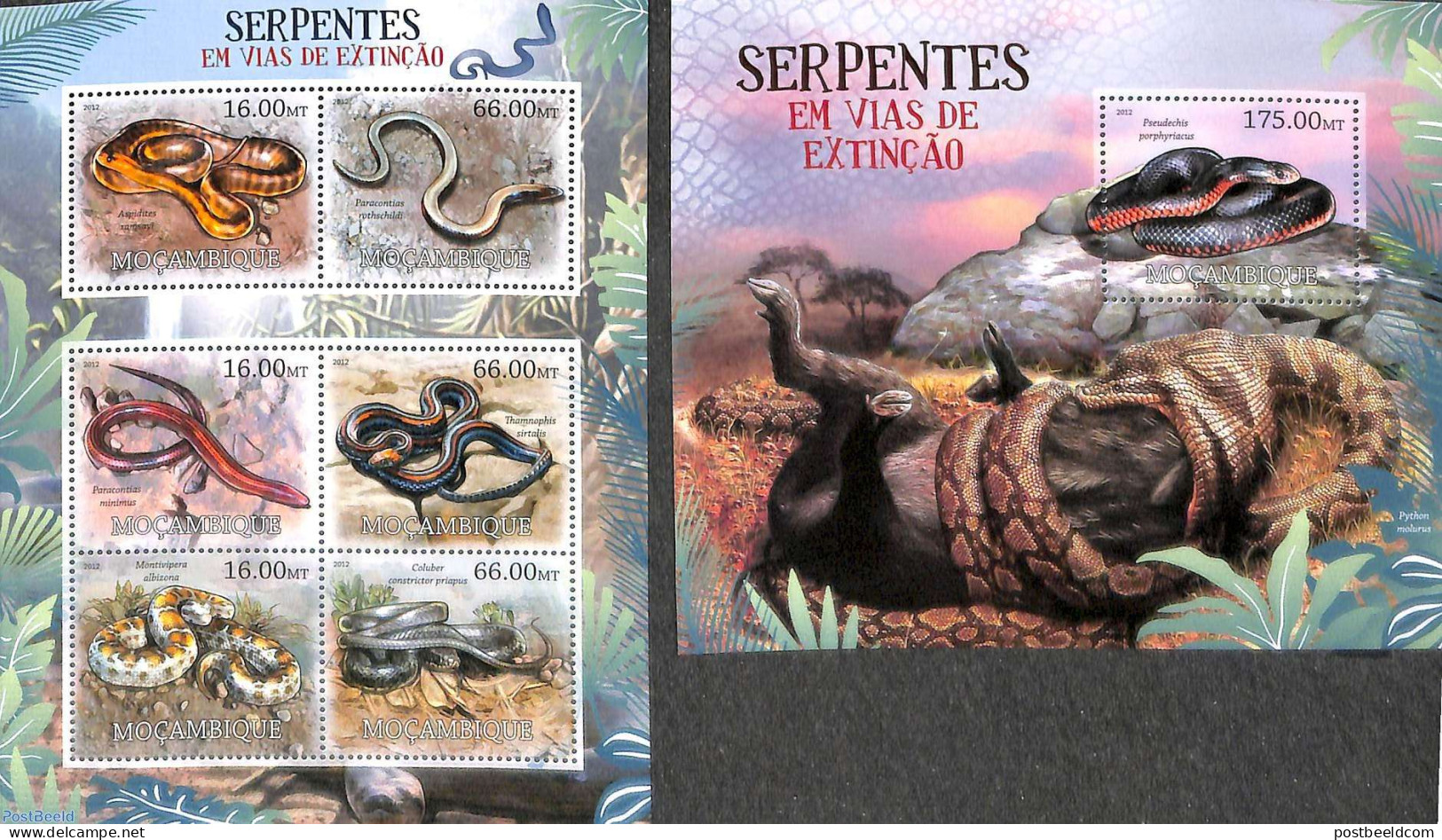 Mozambique 2012 Snakes 2 S/s, Mint NH, Nature - Reptiles - Snakes - Mosambik
