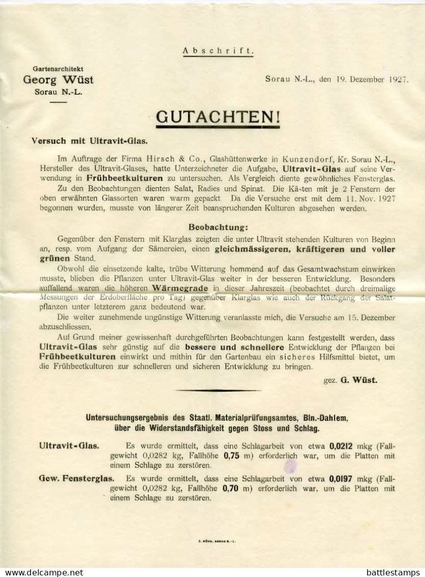 Germany 1928 Cover w/ Letter & Advertisements; Kunzendorf - Gebr Hirsch & Co, Glashüttenwerke; 5pf Schiller & 15pf Kant