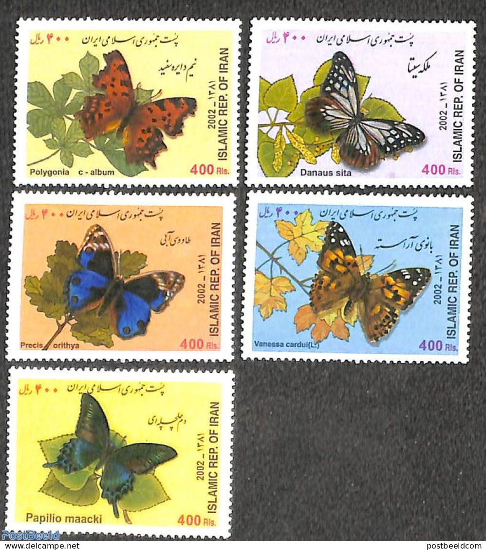 Iran/Persia 2002 Butterflies 5v, Mint NH, Nature - Butterflies - Irán