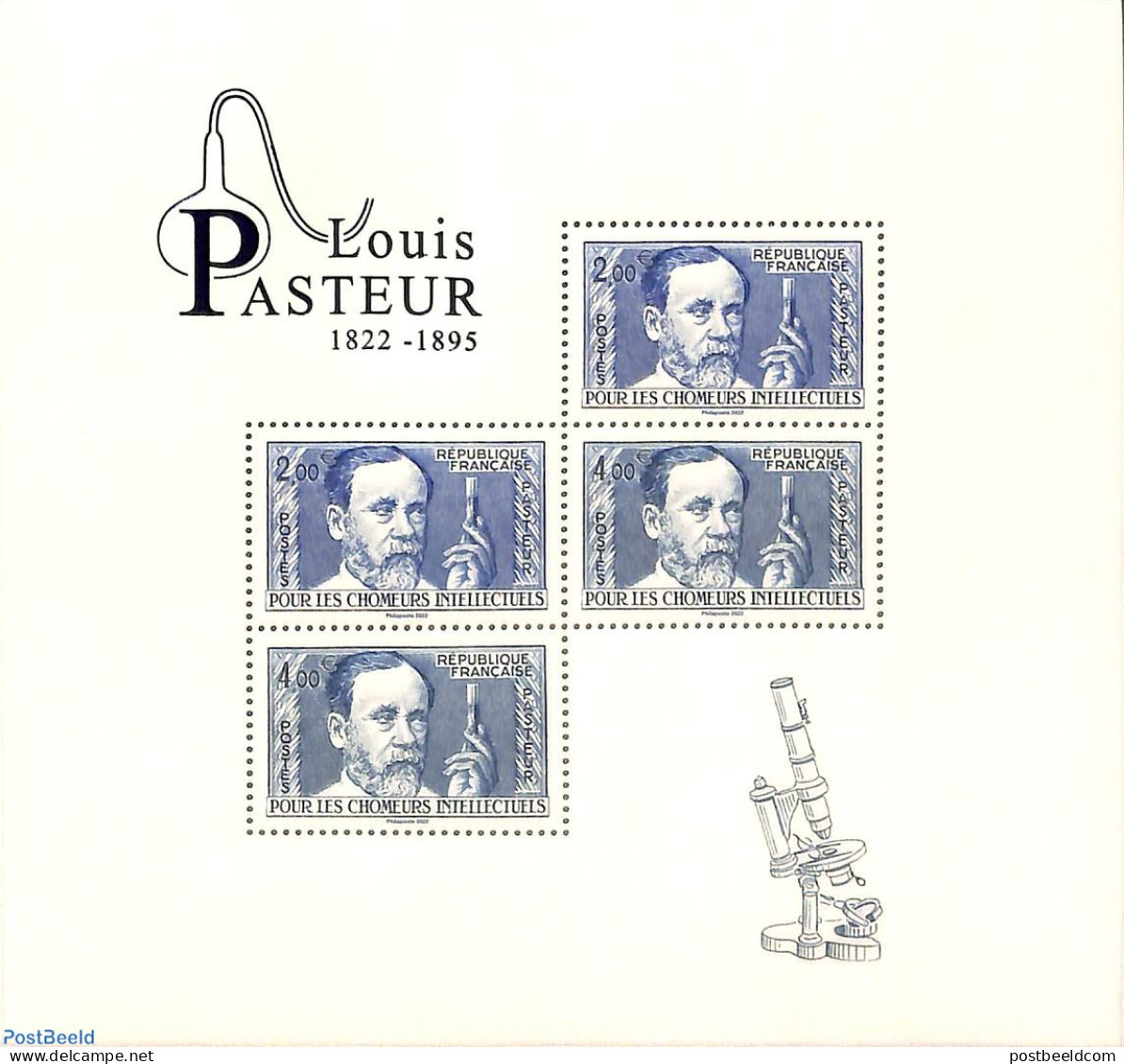 France 2022 Louis Pasteur S/s, Mint NH, Health - Health - Stamps On Stamps - Microscopes - Neufs