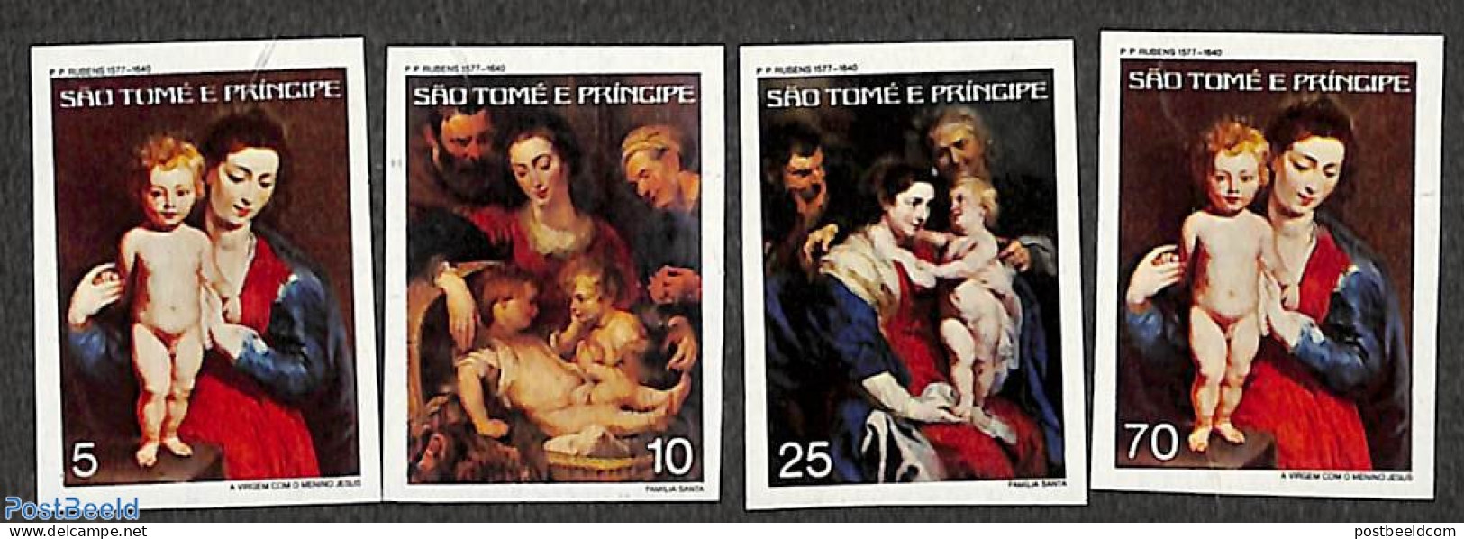 Sao Tome/Principe 1977 Christmas 4v, Imperforated, Mint NH, Religion - Christmas - Art - Paintings - Rubens - Noël