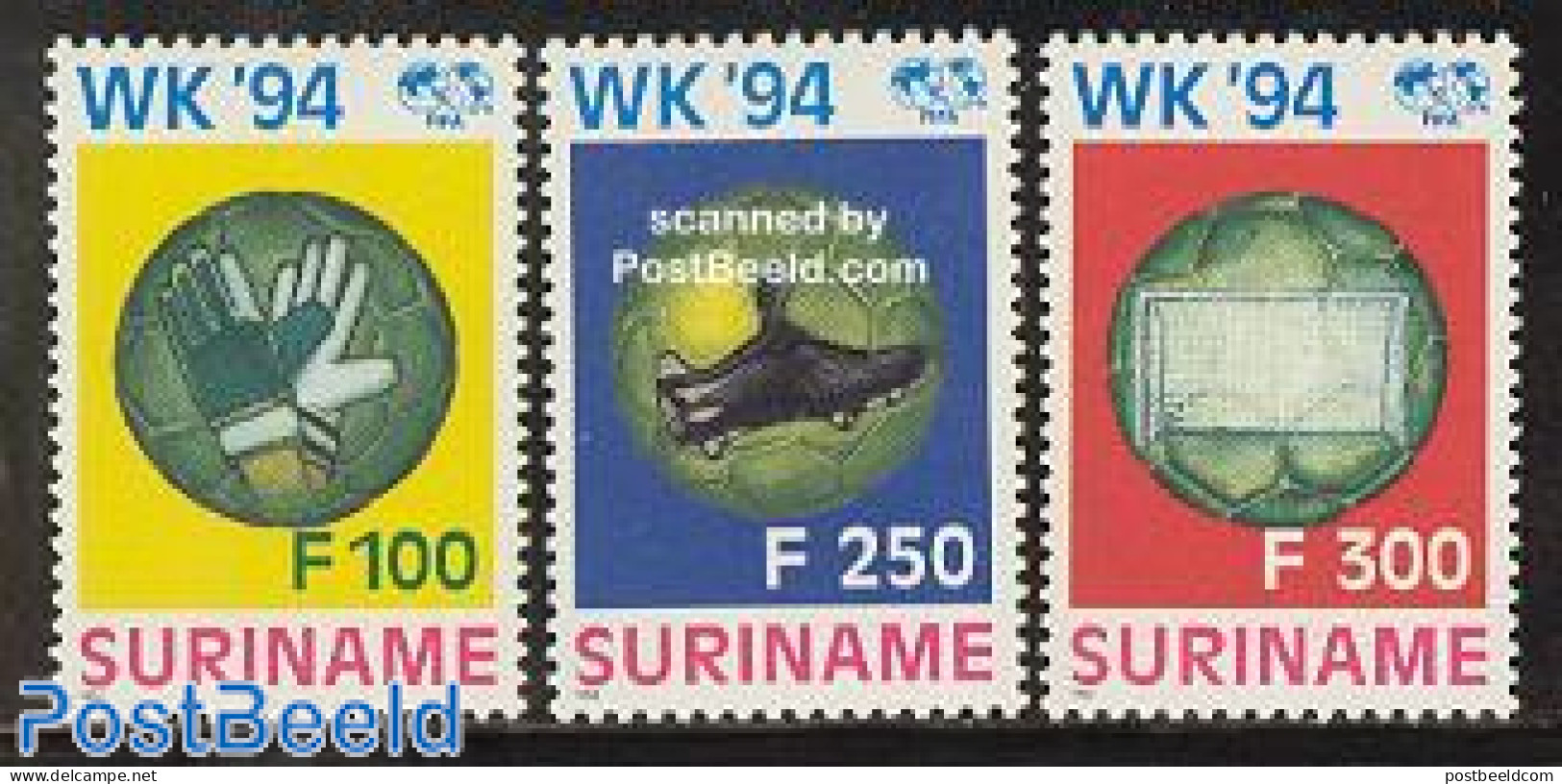 Suriname, Republic 1994 Football Games USA 3v, Unused (hinged), Sport - Football - Surinam