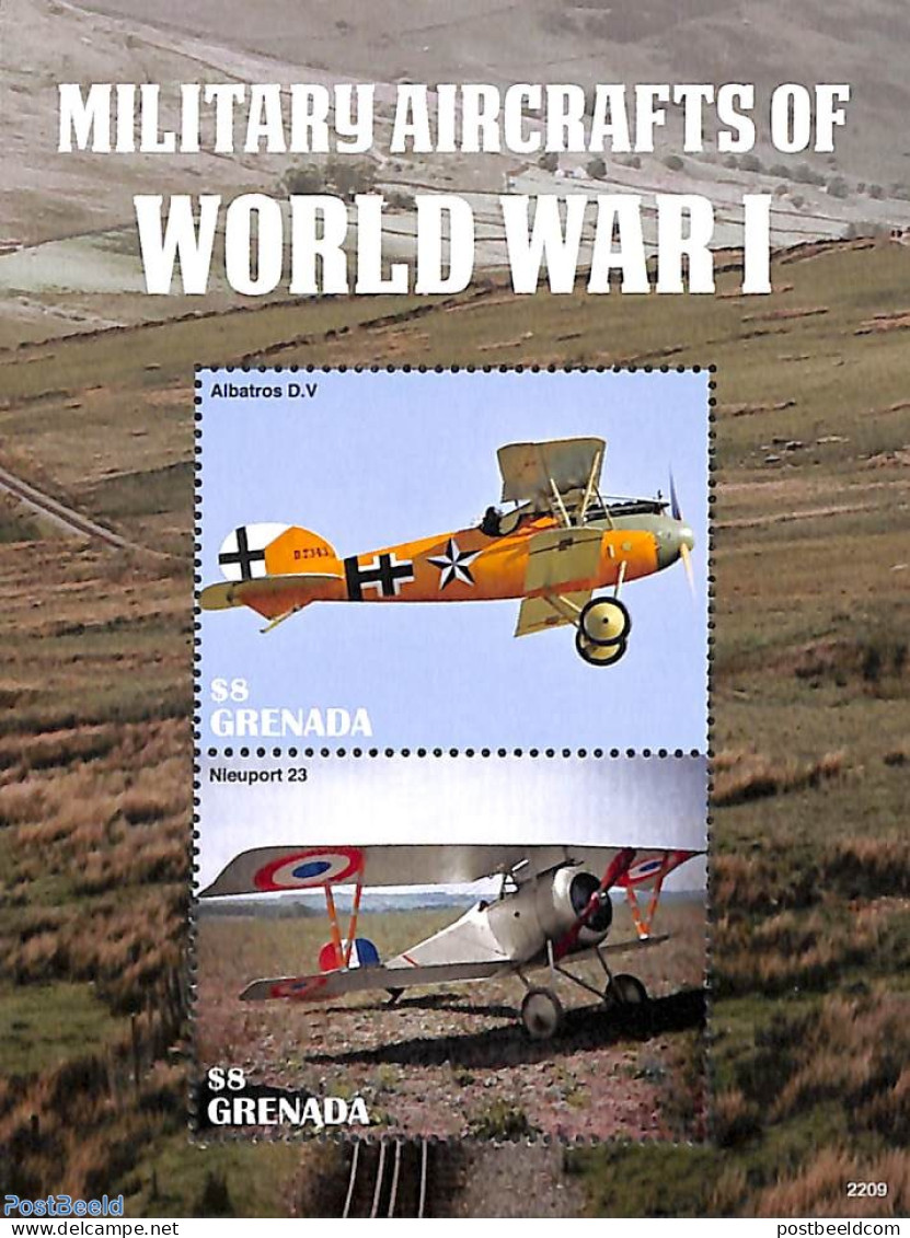 Grenada 2022 Military Aircrafts Of World War I 2v M/s, Mint NH, History - Transport - Aircraft & Aviation - World War I - Aerei