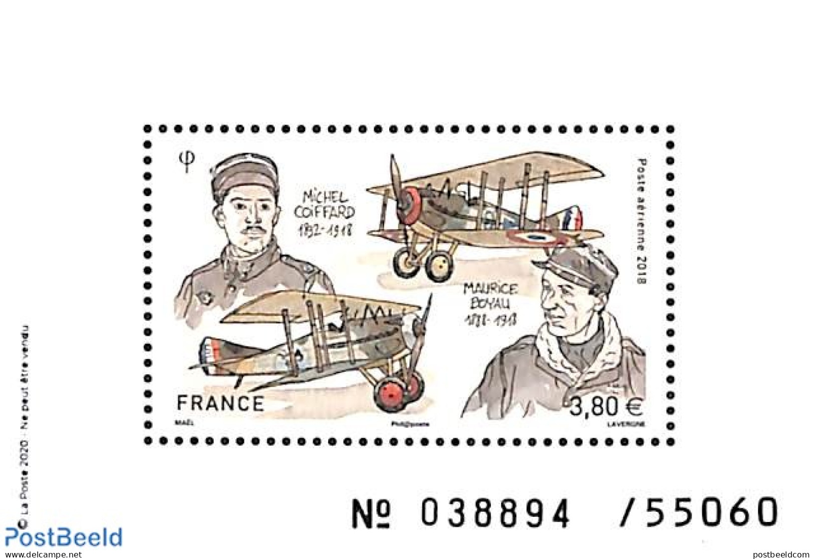 France 2018 Coiffard, Boyau S/s, Limited Edition, Mint NH, Transport - Aircraft & Aviation - Unused Stamps