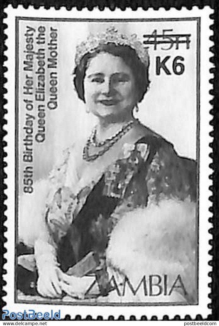 Zambia 1987 85th Birthday Of Queen Elisabeth, Overprint, Mint NH, History - Kings & Queens (Royalty) - Familias Reales