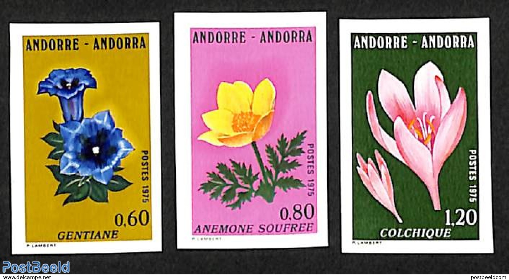 Andorra, French Post 1975 Flowers 3v, Imperforated, Mint NH, Nature - Flowers & Plants - Unused Stamps