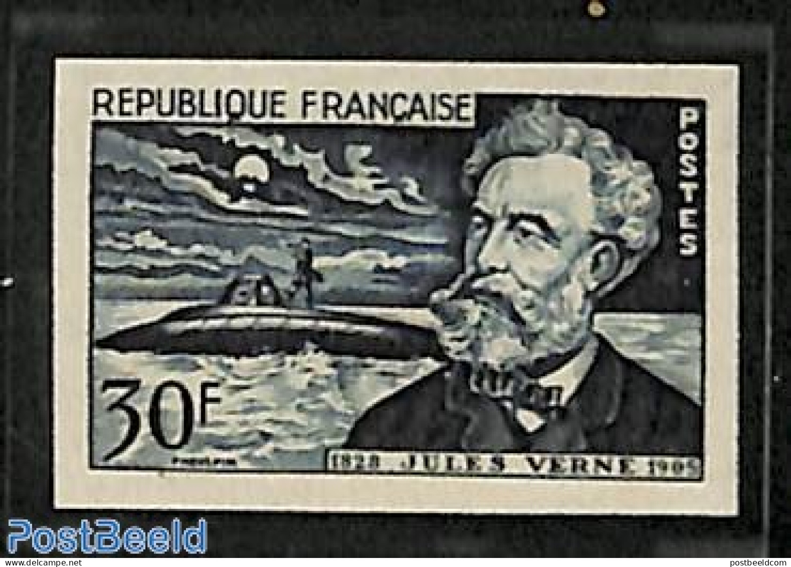 France 1955 Jules Verne 1v, Imperforated, Mint NH, Transport - Ships And Boats - Art - Authors - Jules Verne - Neufs