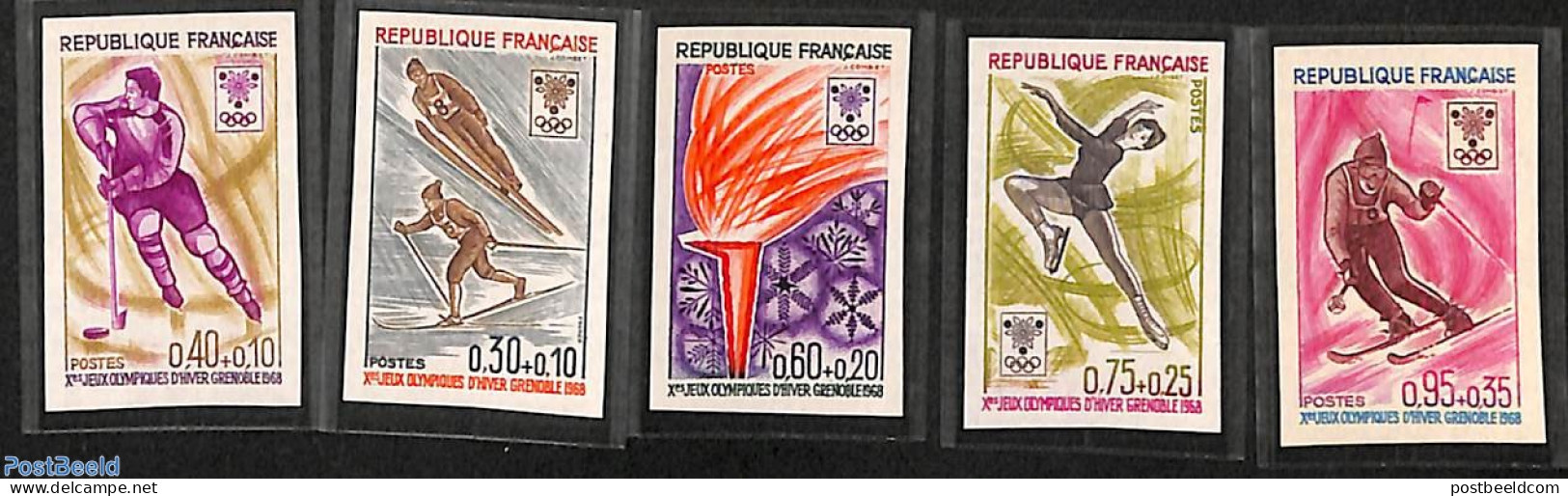 France 1968 Olympic Winter Games 5v, Imperforated, Mint NH, Sport - Ice Hockey - Olympic Winter Games - Skating - Skiing - Ungebraucht
