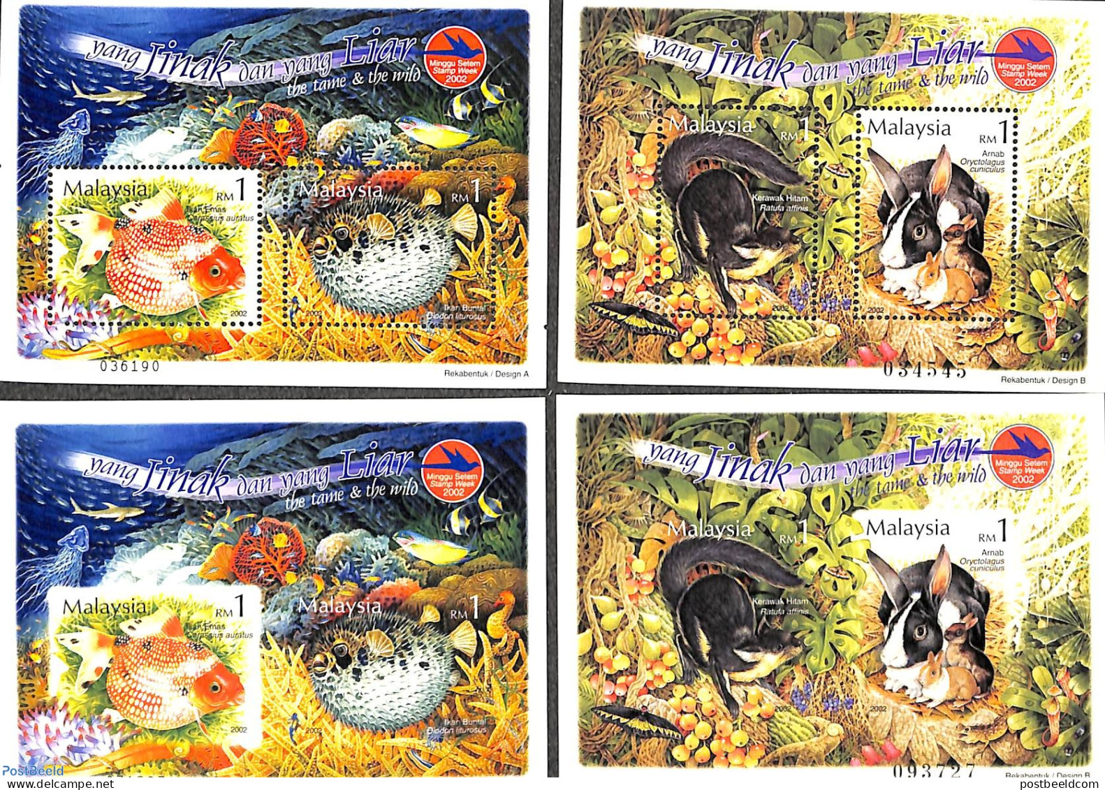 Malaysia 2002 Domestic Animals 4 S/s (perf. & Imperf.), Mint NH, Nature - Fish - Rabbits / Hares - Vissen