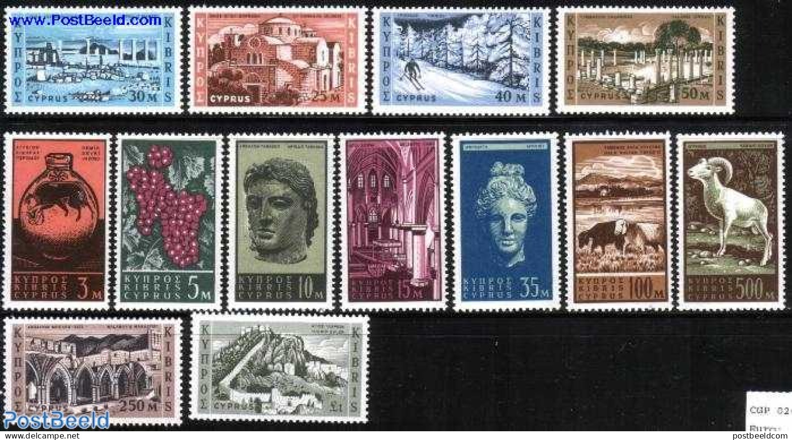 Cyprus 1962 Definitives, Tourism 13v, Unused (hinged), History - Nature - Various - Archaeology - Animals (others & Mi.. - Ungebraucht