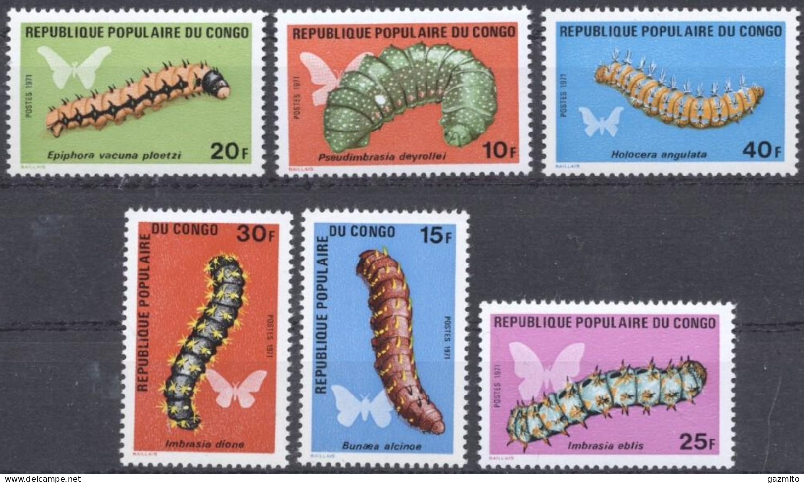 Congo Brazaville 1971, Caterpillars, 6val - Other & Unclassified