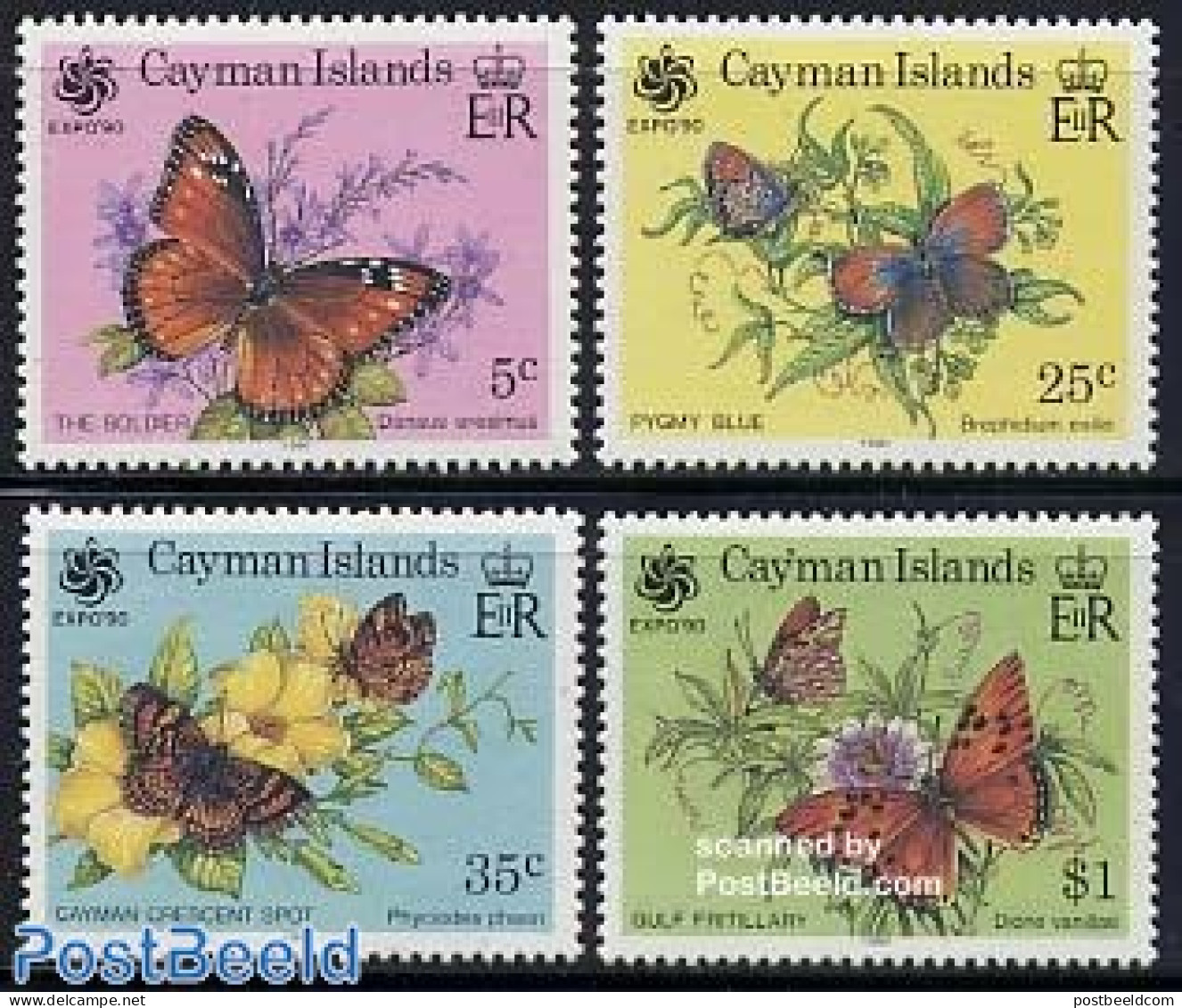 Cayman Islands 1990 Expo, Butterflies 4v, Unused (hinged), Nature - Butterflies - Kaaiman Eilanden