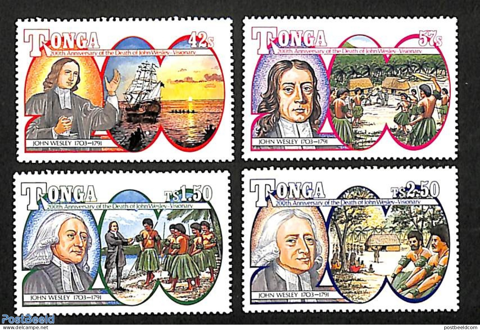 Tonga 1991 John Wesley 4v, Unissued Set, Mint NH, Transport - Ships And Boats - Boten