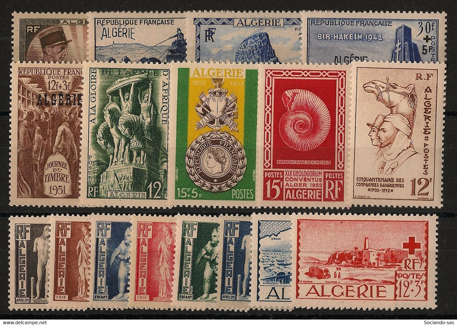ALGERIE - Année Complète 1951-52 - N°YT. 286 à 302 - Complet - 17 Valeurs - Neuf Luxe ** / MNH / Postfrisch - Années Complètes