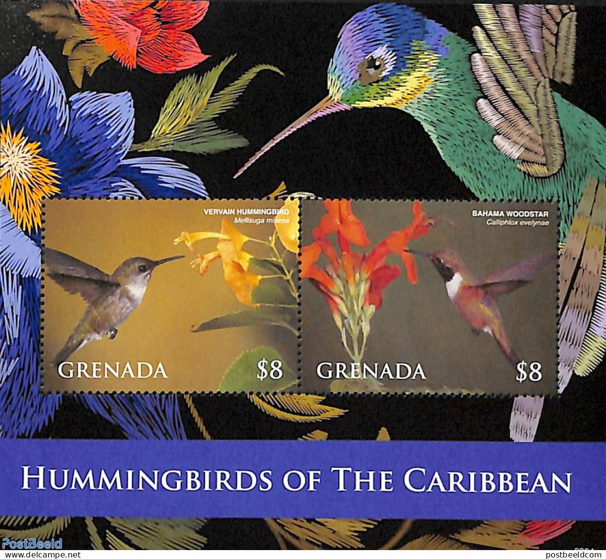 Grenada 2023 Hummingbirds 2v M/s, Mint NH, Nature - Birds - Hummingbirds - Other & Unclassified