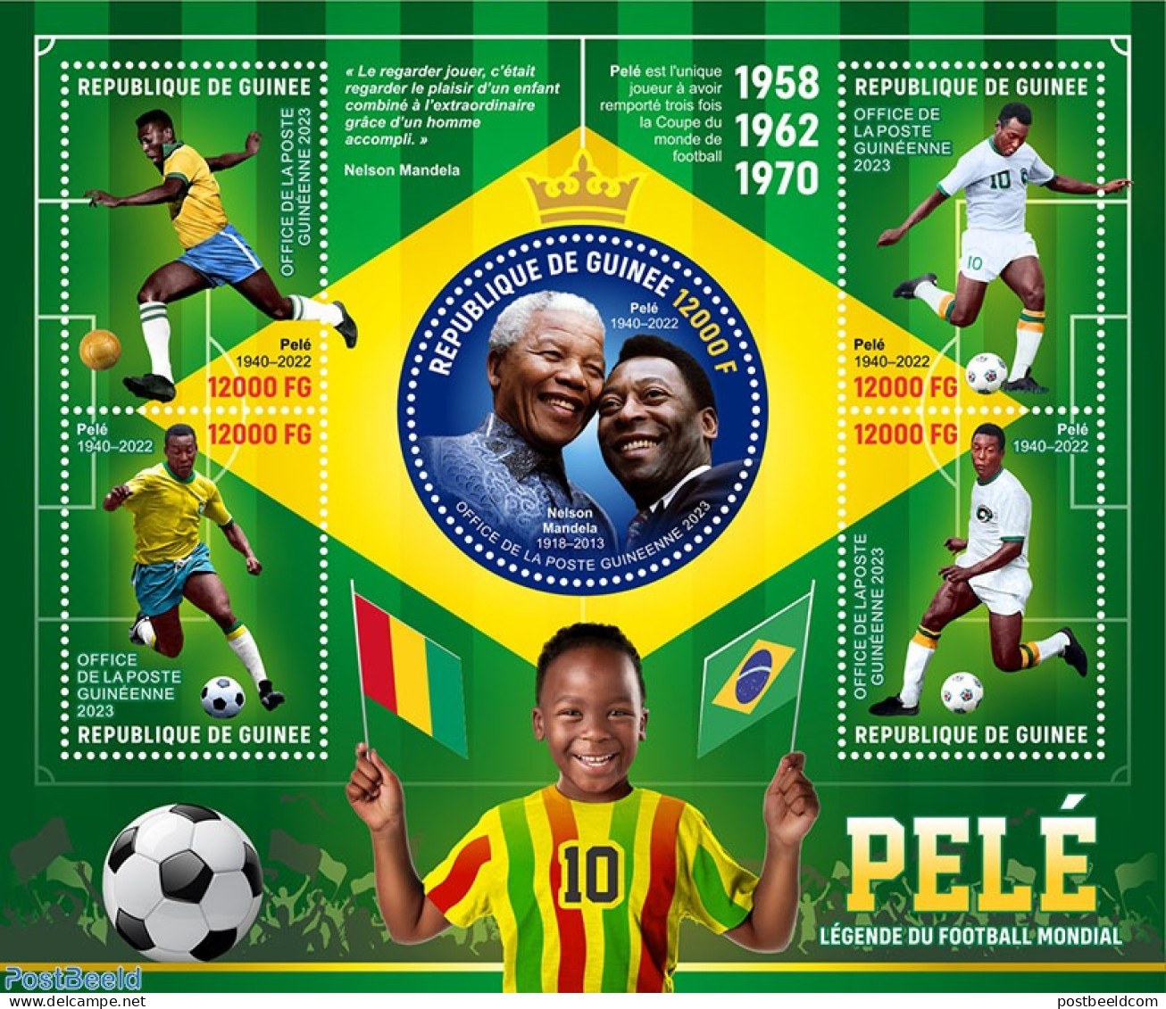 Guinea, Republic 2023 Pelé, Mint NH, History - Sport - Various - Football - Round-shaped Stamps - Nelson Mandela - Other & Unclassified