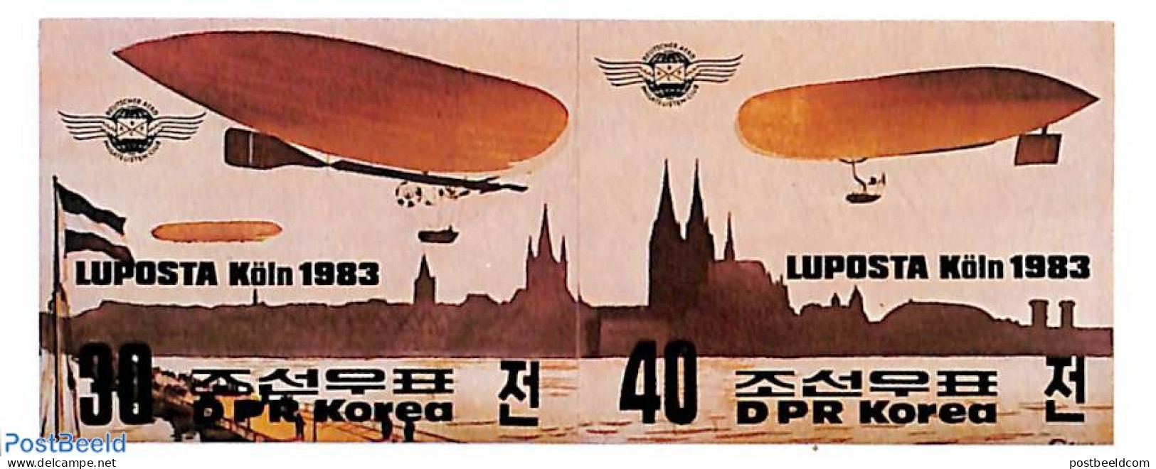 Korea, North 1983 Luposta 2v, Imperforated, Mint NH, Transport - Zeppelins - Zeppeline