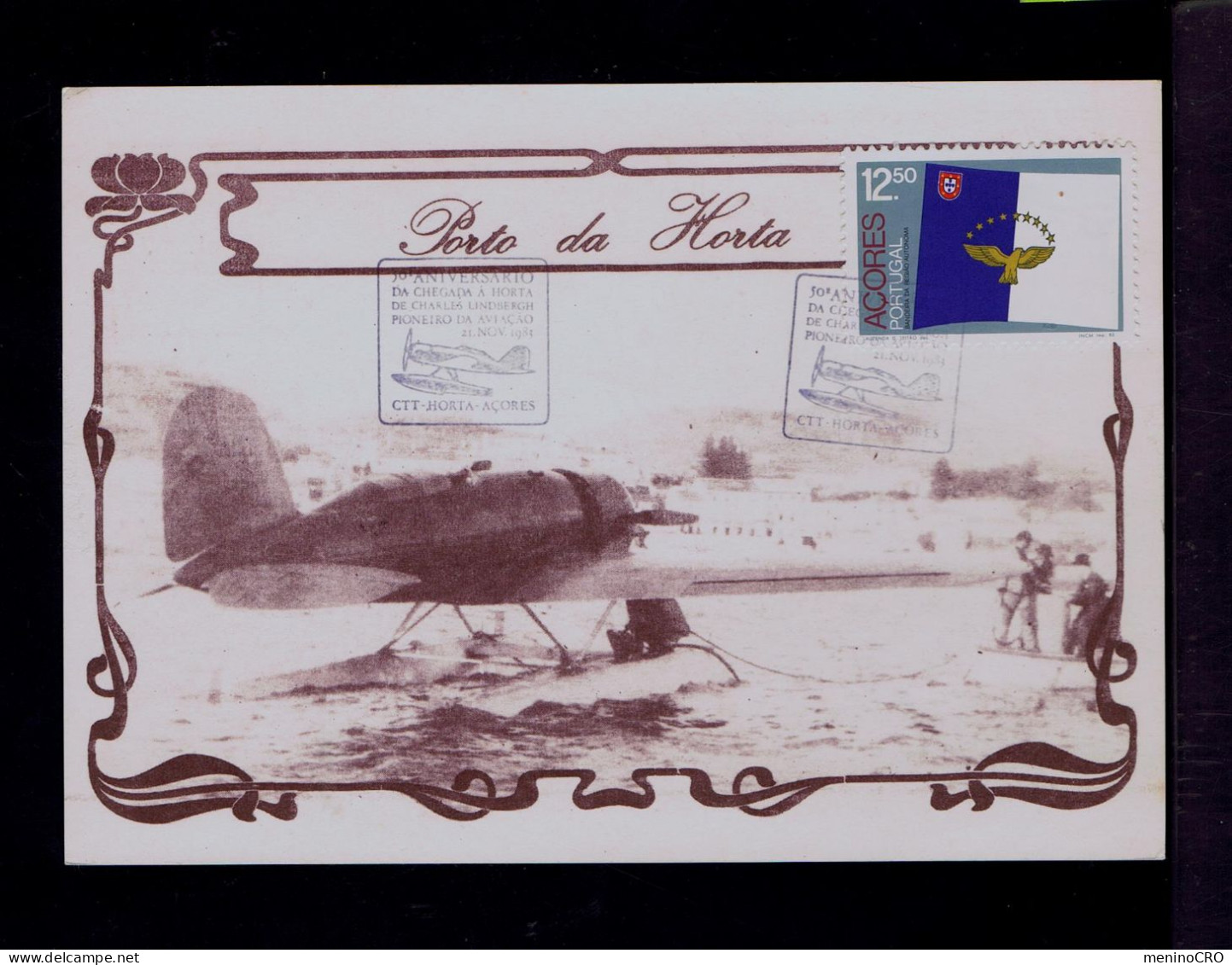Gc8579 AZORES Airships HORTA City (1933-1983) 50 Ann. Pioneer Aviation Avions Arrive Charles Lindebergh Portugal - Luchtballons