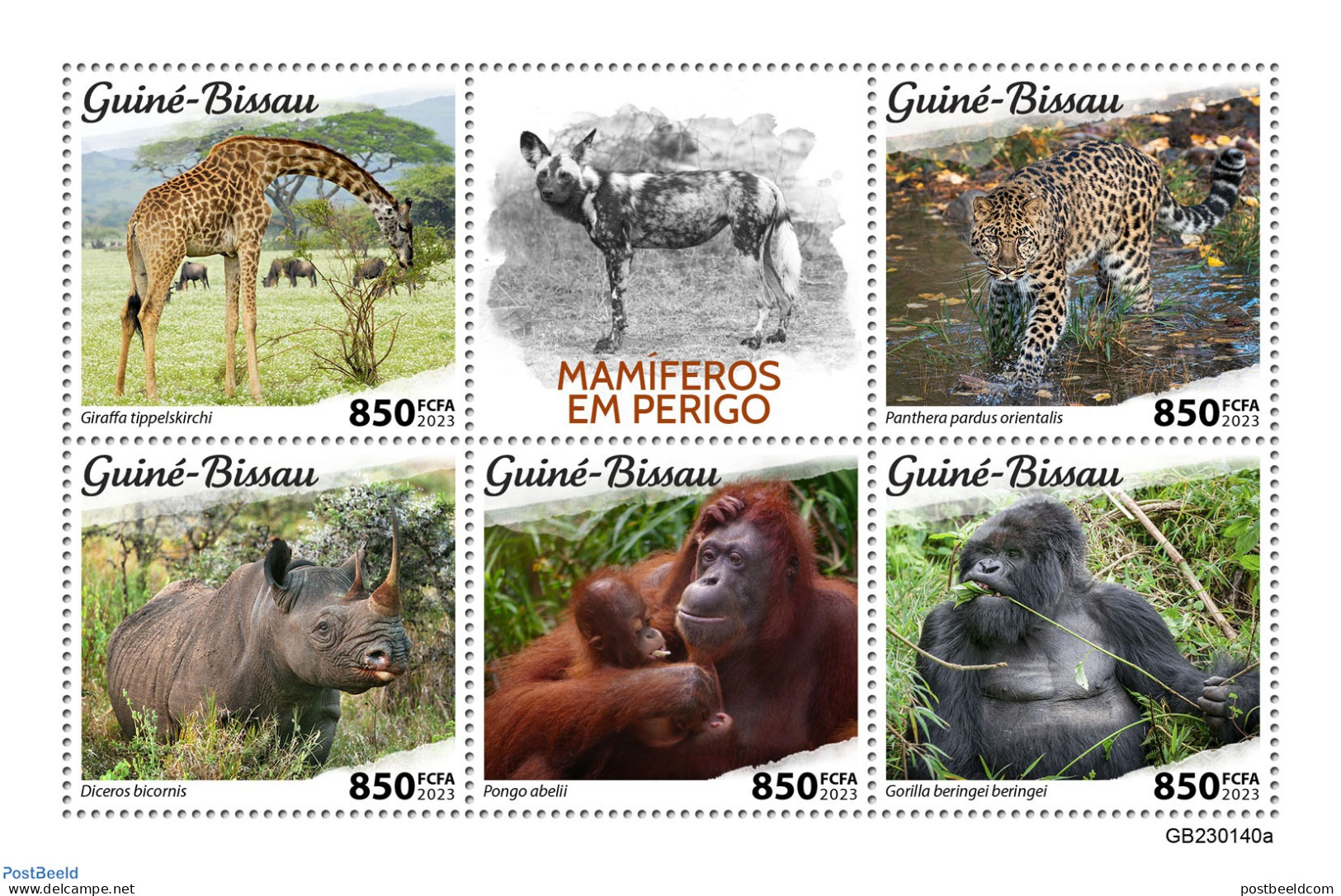 Guinea Bissau 2023 Endangered Mammals, Mint NH, Nature - Cat Family - Giraffe - Hippopotamus - Monkeys - Guinea-Bissau