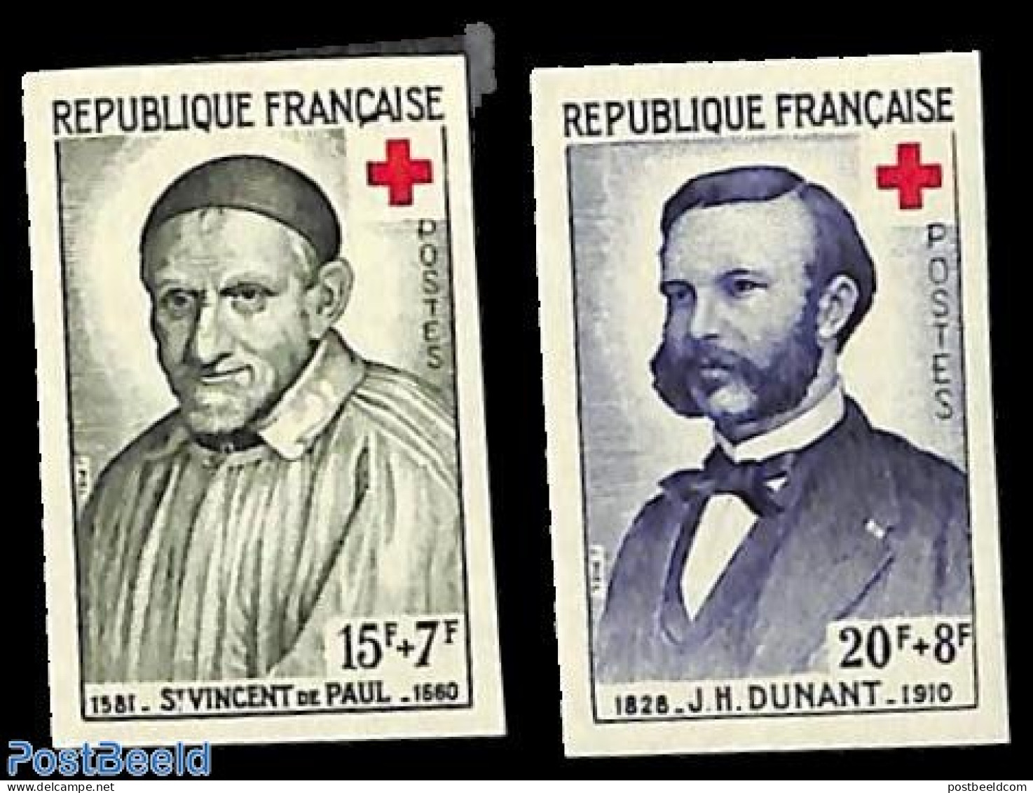 France 1958 Red Cross 2v, Imperforated, Mint NH, Health - Red Cross - Unused Stamps