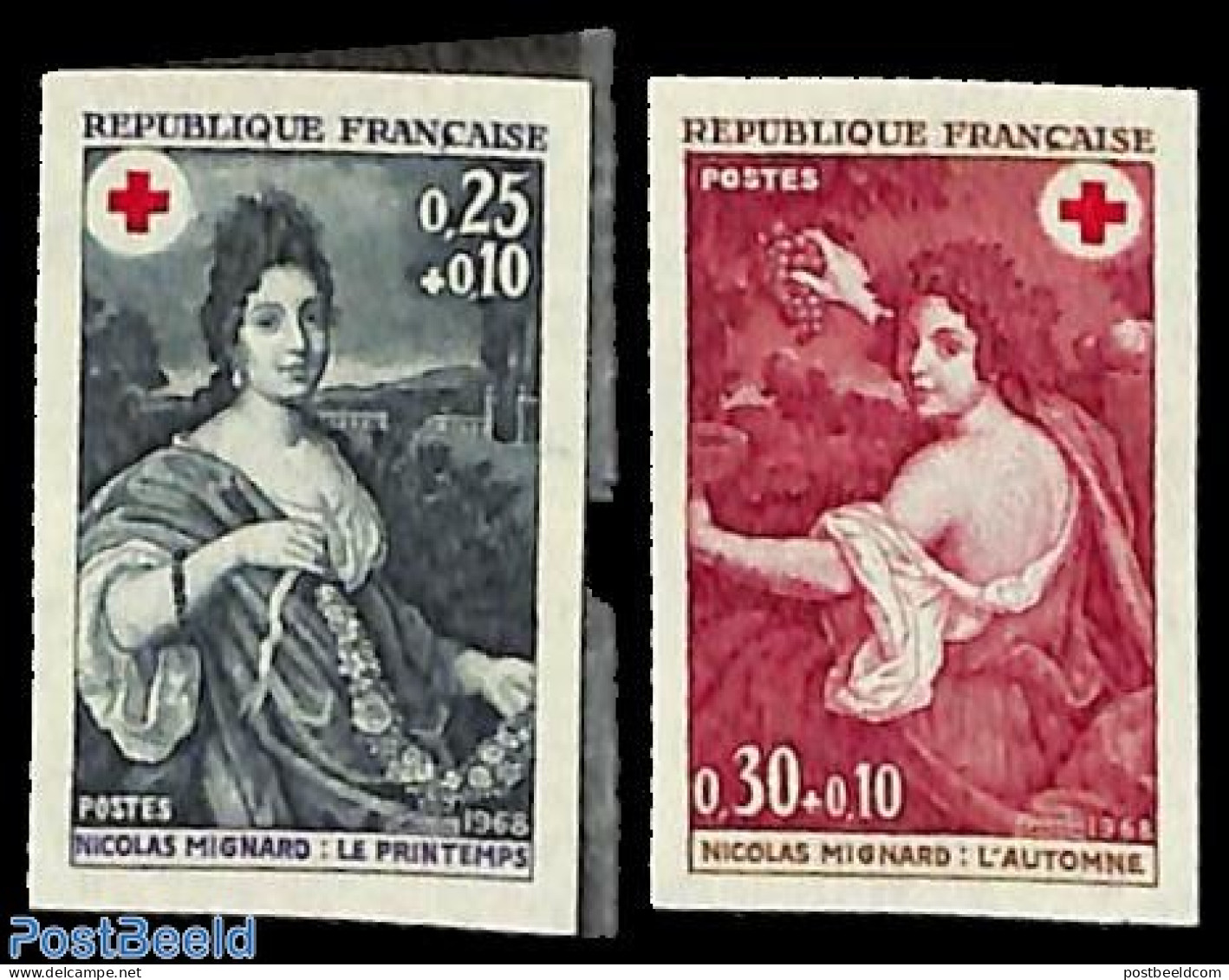 France 1968 Red Cross 2v, Imperforated, Mint NH, Health - Red Cross - Unused Stamps