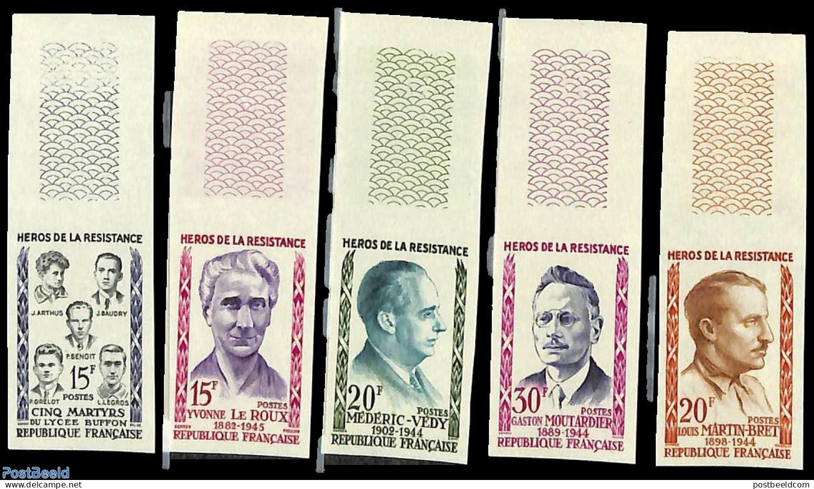 France 1959 Resistance Fighters 5v, Imperforated, Mint NH, History - World War II - Unused Stamps