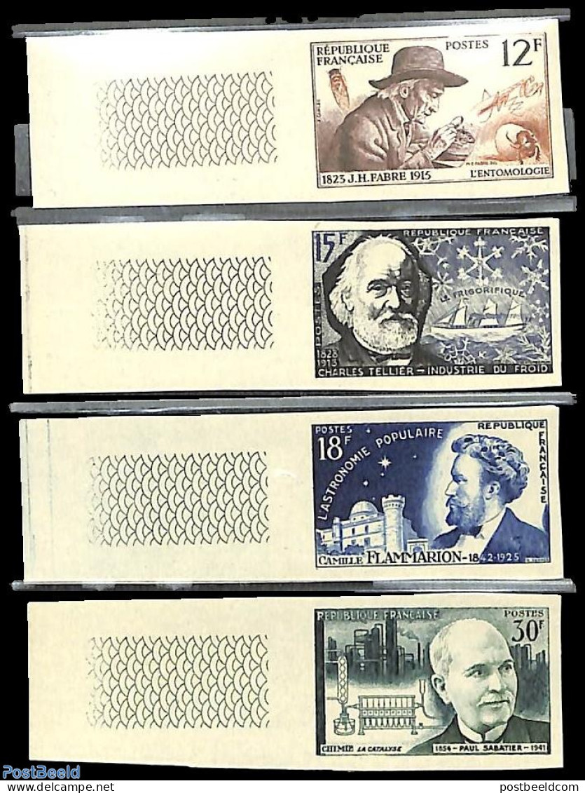 France 1956 Scientists 4v, Imperforated, Mint NH, Science - Astronomy - Chemistry & Chemists - Physicians - Ongebruikt