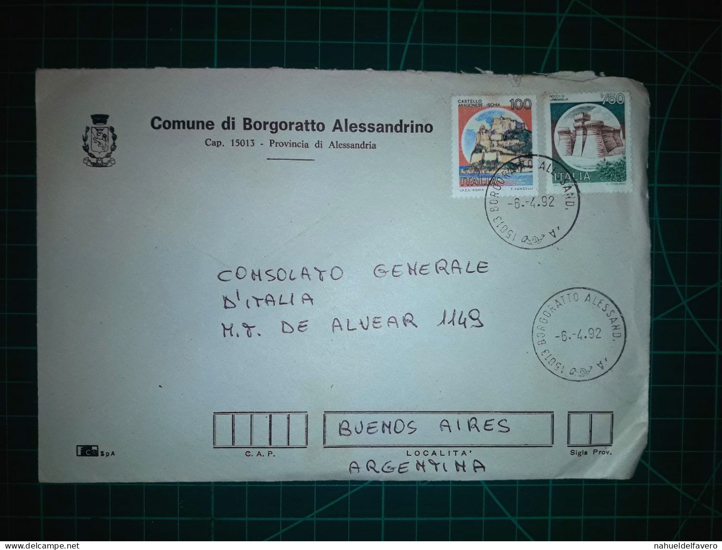 ITALIE, Enveloppe Envoyée à Buenos Aires, Argentine Avec Divers Timbres-poste (châteaux Ou Autres). Appartenant à La Co - 1991-00: Afgestempeld