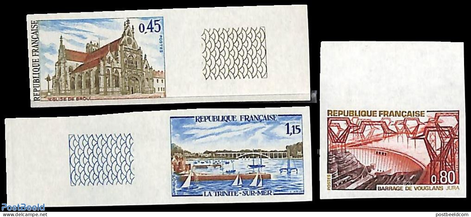 France 1969 Views 3v, Imperforated, Mint NH, Religion - Transport - Churches, Temples, Mosques, Synagogues - Ships And.. - Unused Stamps