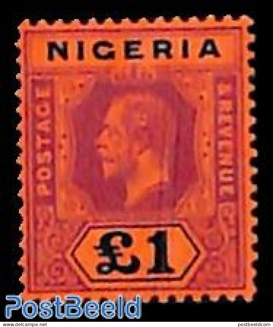 Nigeria 1914 1 Pound, Plate I, Stamp Out Of Set, Unused (hinged) - Other & Unclassified