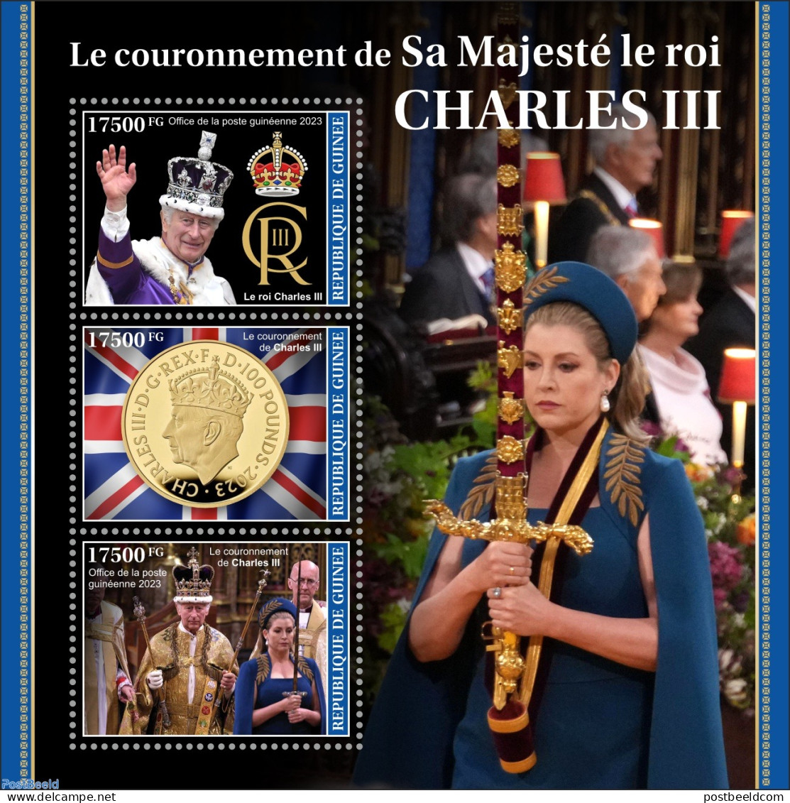 Guinea, Republic 2023 Coronation Of Charles III, Mint NH, History - Various - Charles & Diana - Kings & Queens (Royalt.. - Königshäuser, Adel