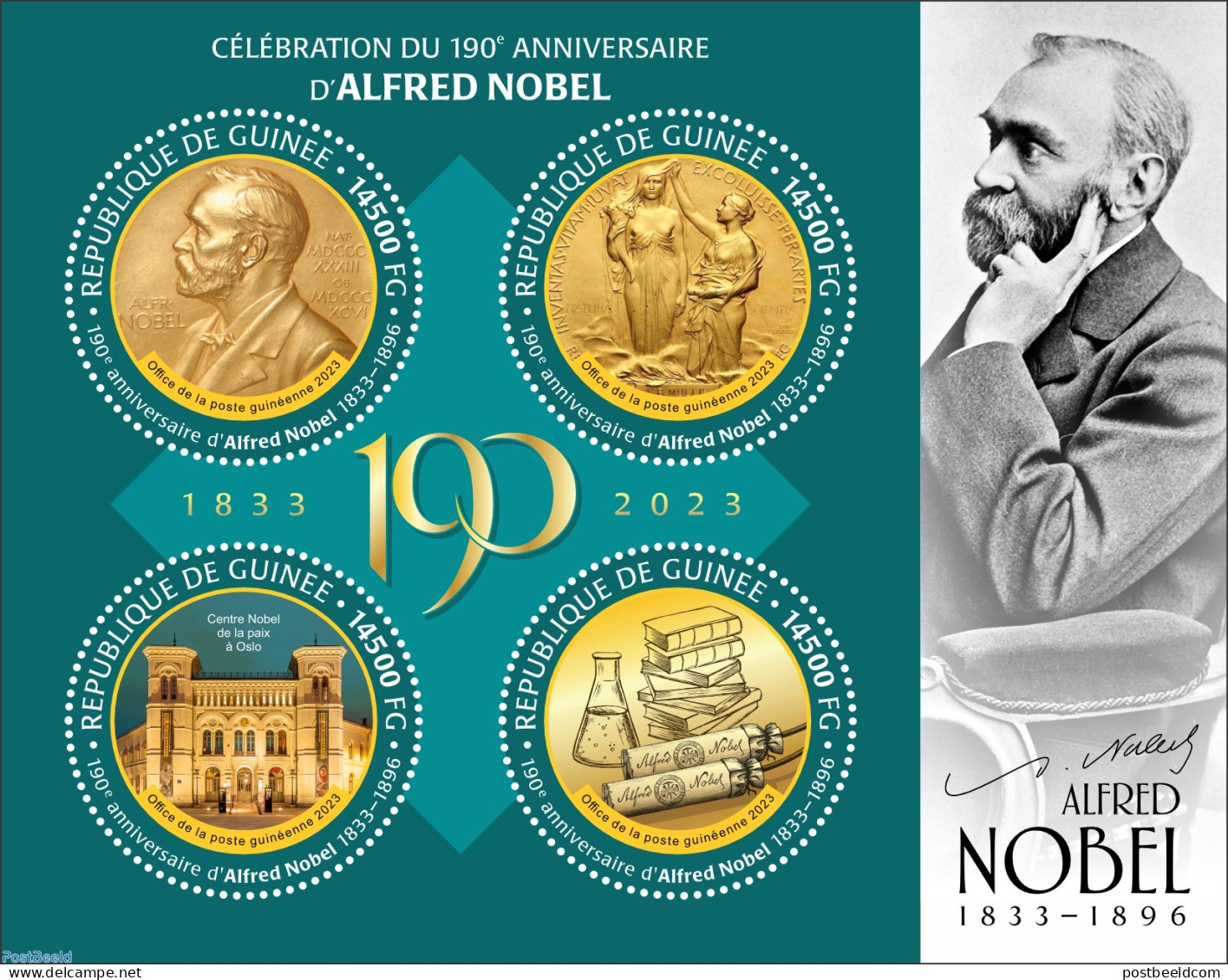 Guinea, Republic 2023 190th Anniversary Of Alfred Nobel, Mint NH, History - Science - Nobel Prize Winners - Inventors .. - Nobelprijs