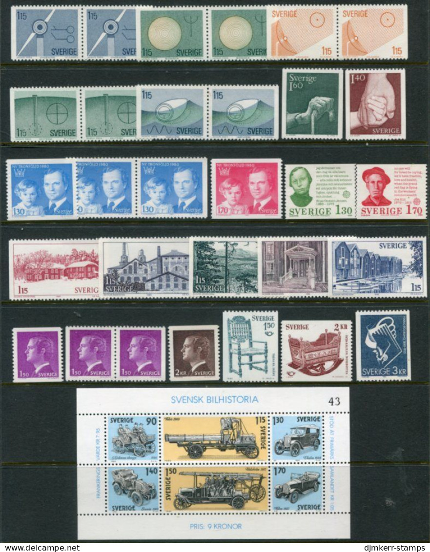 SWEDEN 1980 Issues Almost Complete  MNH / **.  Michel 1096-133, Block 8 Except 1105 - Ungebraucht