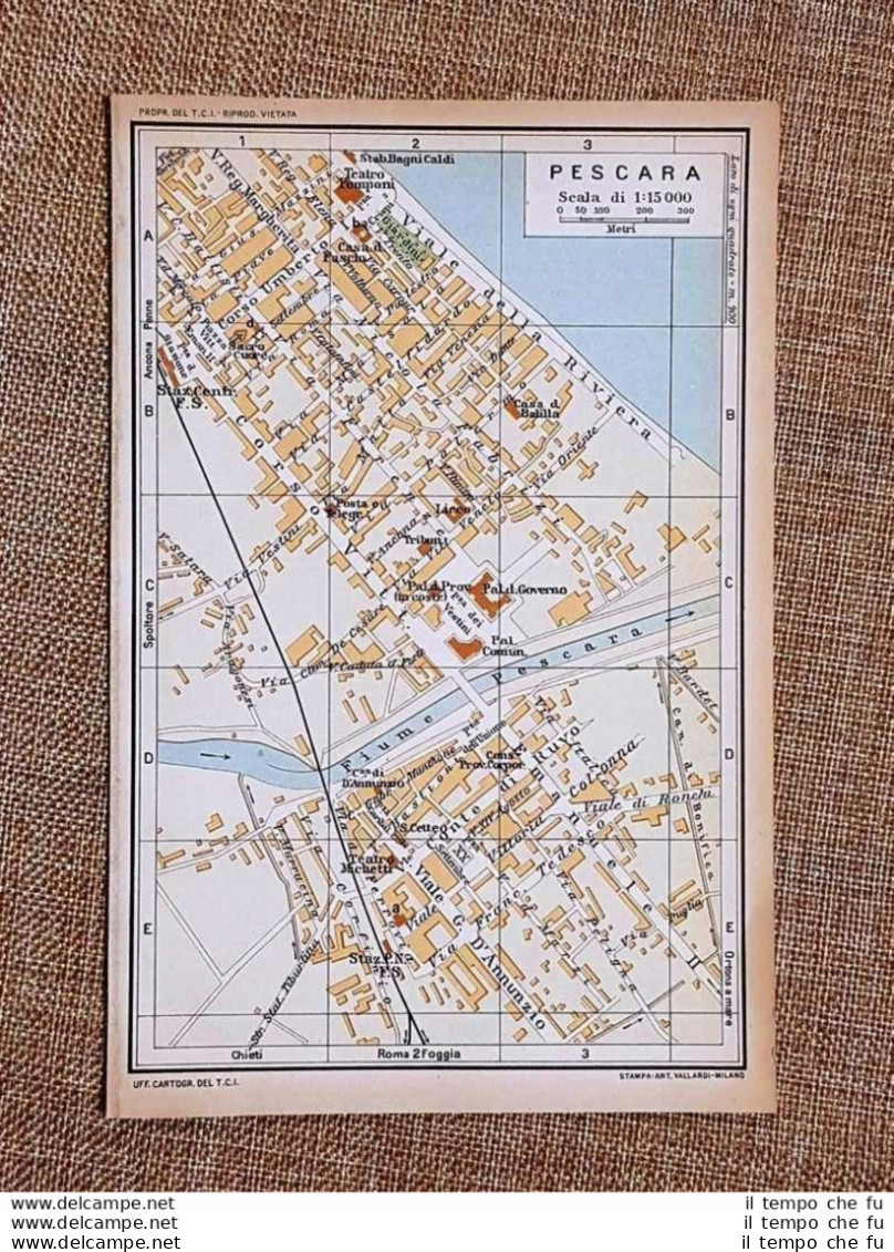 Pianta O Piantina Della Città Di Pescara Del 1925 Abruzzo Touring Club Italiano - Geographical Maps