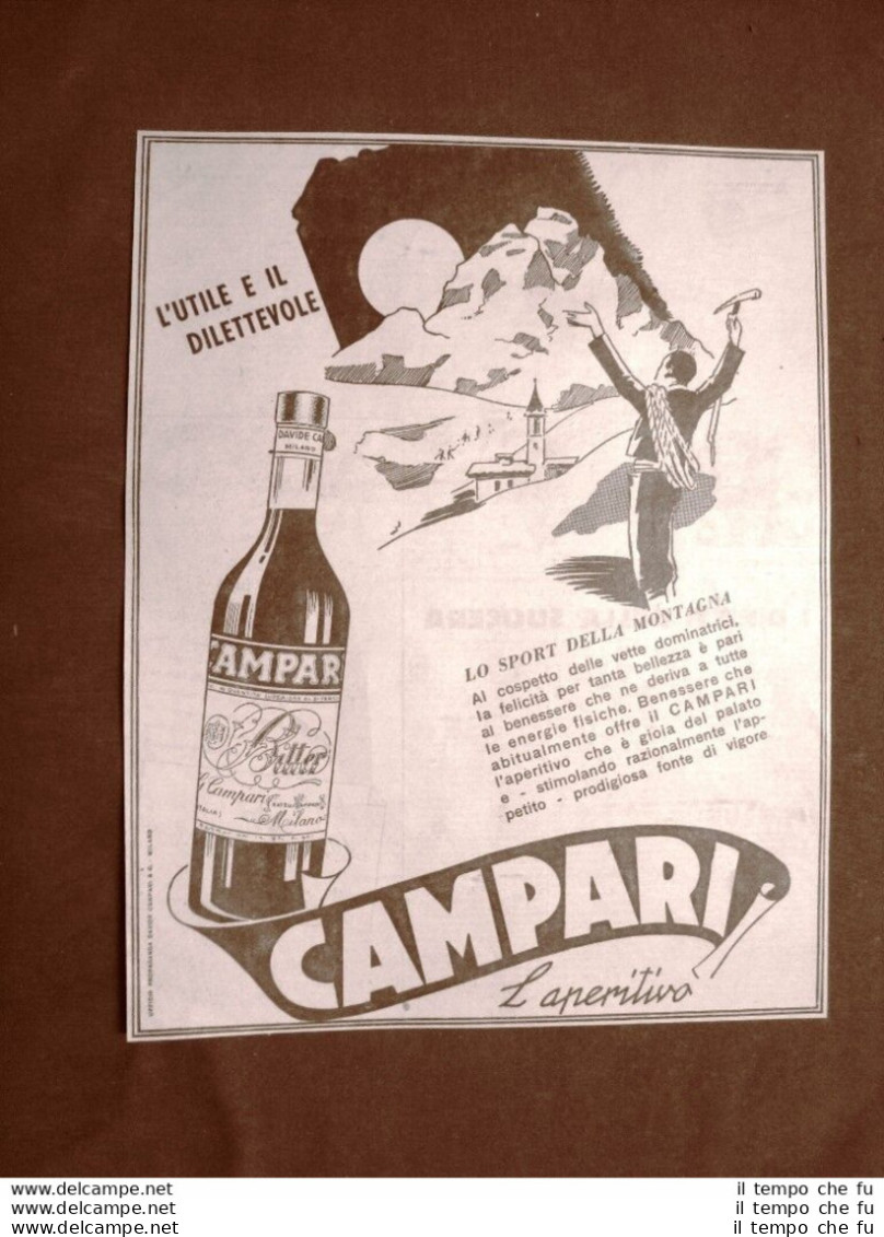 Pubblicità D'epoca Del 1940 Aperitivo Campari Lo Sport Della Montagna - Other & Unclassified