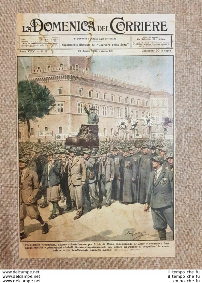 Copertina La Domenica Del Corriere 29 Aprile 1934 Roma 30.000 Alpini Per Il Duce - Otros & Sin Clasificación