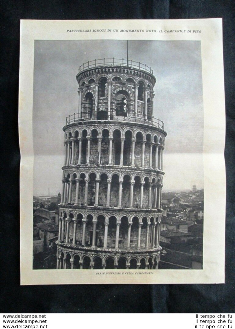 Campanile Pisa,noto Come Torre Di Pisa:Cella Campania, Capitelli Stampa Del 1928 - Other & Unclassified