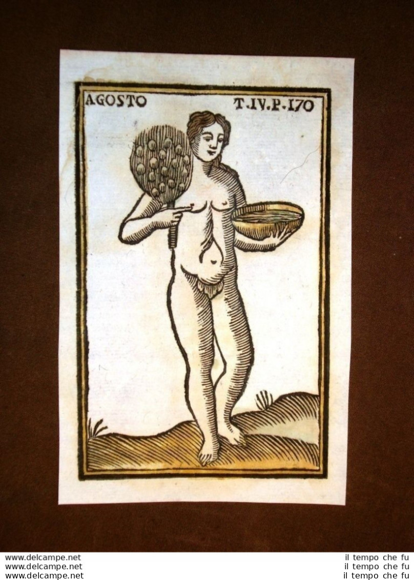 Agosto Mitologia Settecentina Acquerellata A Mano Del 1785 Andre Declaustre - Stampe & Incisioni